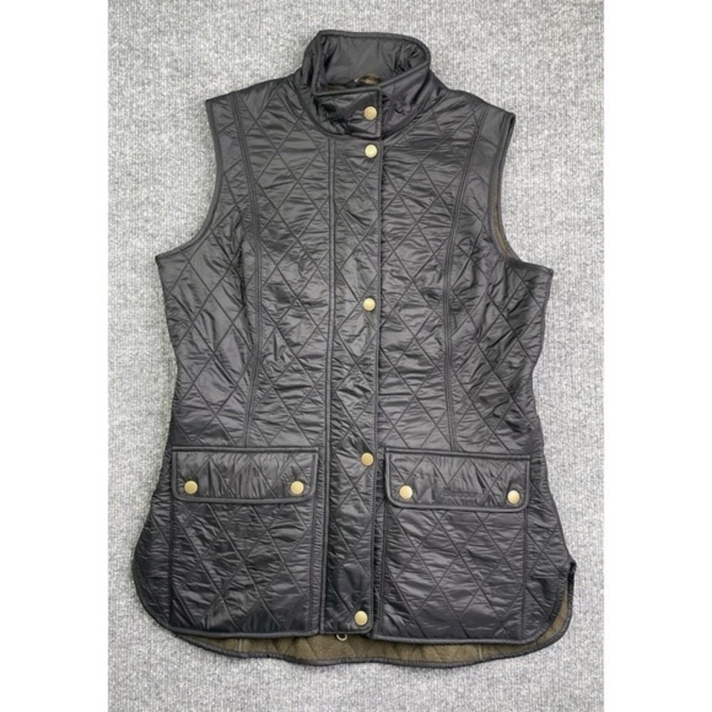 Barbour Wray Gilet Vest Womens 6 Black Diamond Quilted Fleece Lined LGI0017